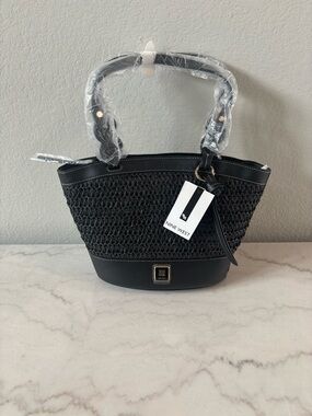 Nine West Black Woven Shopper Tote with Gold Accent